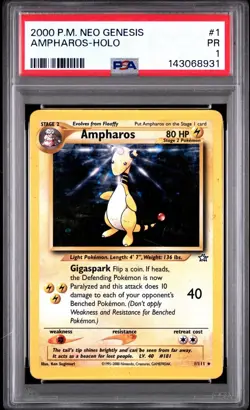 PSA 1 Ampharos Holo Foil #1/111 Neo Genesis 2000 Pokemon WoTC PR - Image 1