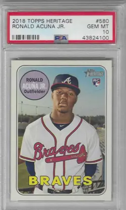 Ronald Acuna Jr 2018 Topps Heritage #580 RC PSA 10 - Image 1