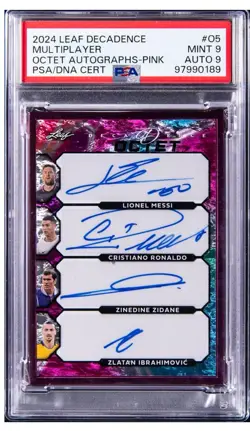 Lionel MESSI Ronaldo Zidane HAALAND 2024 LEAF DECADENCE OCTET AUTO 2/3 - Image 1