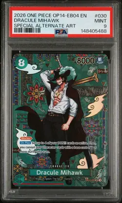 PSA 9 Dracule Mihawk (SP Alt) The Azure Sea's Seven OP12-030 EN One Piece B13 - Image 1