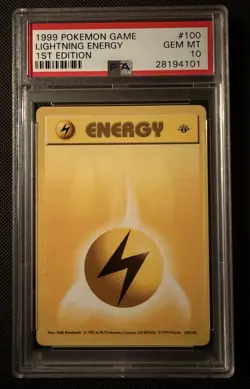 PSA 10 GEM MINT Lightning Energy 100/102 1st Edition Base Set 1999 Pokemon Card - Image 1