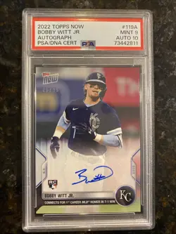 2022 Topps Now Bobby Witt Jr. #119A 40/99 PSA MINT 9/AUTO 10 Royals RC! - Image 1