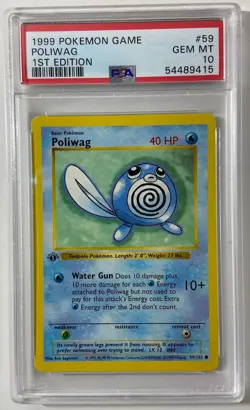 Pokemon - Base Set 1st Edit. 1999 Shadowless "POLIWAG" PSA 10 Gem/Mint #59/102. - Image 1