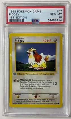 Pokemon - Base Set 1st Edit. 1999 Shadowless "PIDGEY" PSA 10 Gem/Mint #57/102. - Image 1