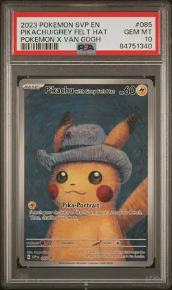 [PSA 10] Pikachu with Grey Felt Hat #085 Pokemon x Van Gogh Promo - Image 1