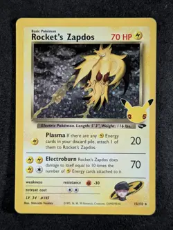 2021 Pokemon ROCKET'S ZAPDOS #15/132 Celebrations Classic Collection Holo Rare - Image 1