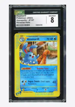 Pokemon CGC 8 Azumarill Reverse Holo 2003 4/147 Aquapolis English - Image 1
