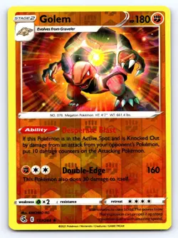 Golem 137/264 Rare Fusion Strike Pokemon Reverse Holo Near Mint - Image 1