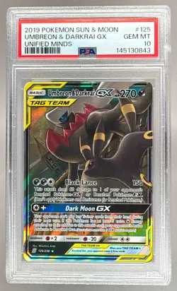 2019 Pokemon Sun & Moon Unified Minds 125 Umbreon Darkrai GX PSA 10 145130843 - Image 1