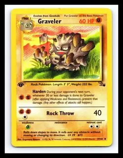 💥 GRAVELER 1st Edition Stamp Fossil Rare Non Holo Pokemon 1999 Vintage # 37/62 - Image 1