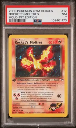 2000 POKEMON GYM HEROES HOLO-1ST EDITION #12 ROCKET'S MOLTRES PSA 7 - Image 1
