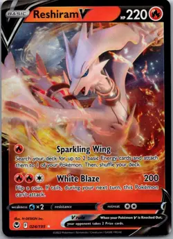 Reshiram V 024/195 Holo V Rare Silver Tempest Pokemon Holo Near Mint - Image 1