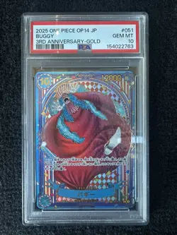 PSA 10 Buggy OP09-051 3rd Anniversary Gold Parallel SP ONE PIECE Card Japanese - Image 1