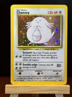 Chansey 1999 Pokemon Base Set Holo Card 3/102 LP WOTC - Image 1