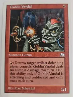 MTG Magic The Gathering Card Goblin Vandal Summon Goblin Red Weatherlight - Image 1