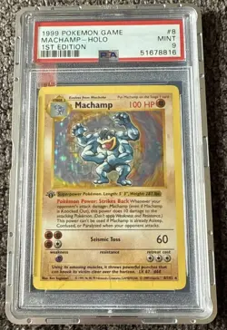 Pokemon 1999 1st Edition Shadowless Machamp Holo Card #8/102 Mint PSA 9 - Image 1