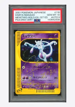 Pokemon PSA 10 AUTO 9 Mewtwo Holo Kimiya Masago 2001 118/128 E1 1ST ED. JPN - Image 1