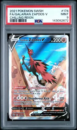 2021 POKEMON SWORD & SHIELD CHILLING REIGN #174 FULL ART/GALARIAN ZAPDOS V PSA 9 - Image 1