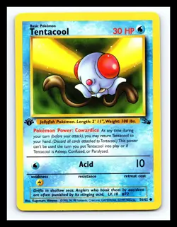 💥 TENTACOOL 1st Edition Fossil 1999 Rare Non Holo Foil Pokemon Vintage # 56/62 - Image 1