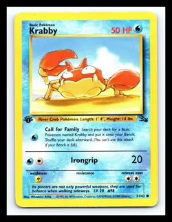 💥 KRABBY 1st Edition Stamp Fossil Rare Non Holo Pokemon 1999 Vintage # 51/62 - Image 1