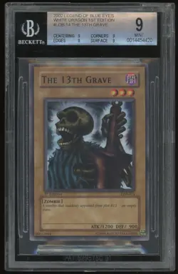 🔥 YUGIOH • THE 13TH GRAVE • LOB-014 • 1st EDITION • PSA 9 MINT Slab Edge Damage - Image 1