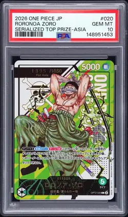 One Piece PSA10 Roronoa Zoro L Promo 2026 OP12-020 Top Prize Asia /1850 Japanese - Image 1
