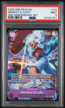 2025 One Piece - Monkey D Luffy - English 2nd Anniversary Promo 119 - PSA 9 - Image 1