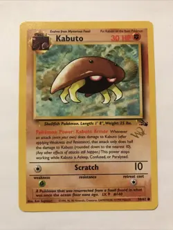 Kabuto Gold W Stamp Stamped Pokemon Card - WOTC Promo - Fossil - 50/62 - NM - Image 1