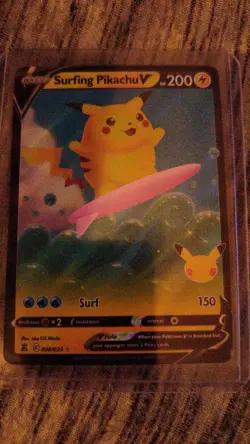 Pokemon TCG 2021 Surfing Pikachu V Celebrations Holo Ultra Rare Card 008/025 - Image 1