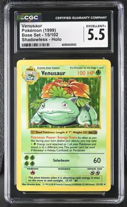 CGC 5.5 Venusaur 15/102 Shadowless Holo Base Set Pokemon Card - Image 1