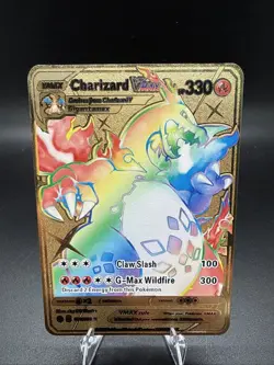 Gold Rainbow Metal Pokemon Card Charizard VMAX 074/073 - Image 1