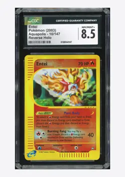 Pokemon CGC 8.5 Entei Reverse Holo 2003 10/147 Aquapolis English - Image 1