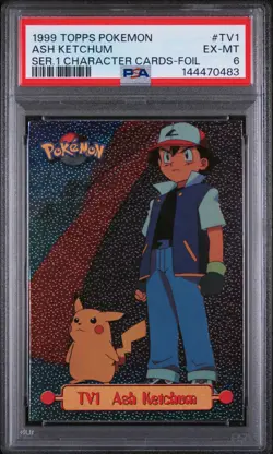 1999 TOPPS POKEMON SER 1 CHARACTER CARDS FOIL #TV1 ASH KETCHUM PSA 6 - Image 1
