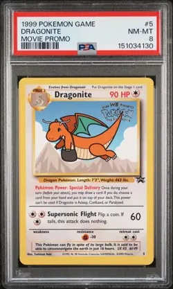 1999 POKEMON GAME MOVIE MOVIE PROMO #5 DRAGONITE PSA 8 - Image 1