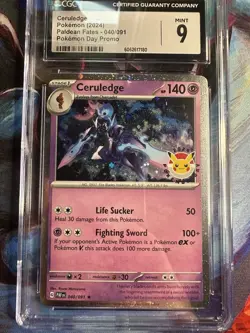 Pokemon 2024 Paldean Fates CERULEDGE 40/91 Pokemon Day Promo CGC 9 MINT - Image 3