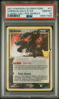 2021 POKEMON CELEBRATIONS CLASSIC COLLECTION #17 UMBREON-GOLD STAR PSA 10 - Image 1
