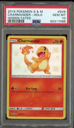 2019 Pokemon S & M Hidden Fates #SV6 Charmander - Holo PSA 10 GEM MINT - Image 1