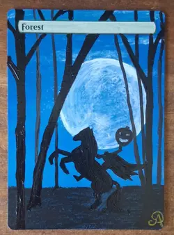 Hand Painted MTG Alter Land Forest Headless horseman - Image 1