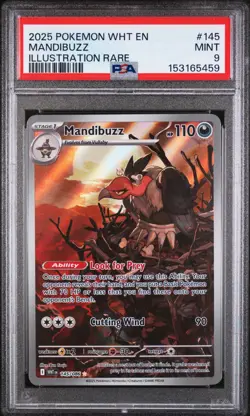 2025 POKEMON WHT EN-WHITE FLARE ILLUSTRATION RARE #145 MANDIBUZZ PSA 9 - Image 1