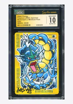 Pokemon CGC 10 GEM AUTO 10 Water Energy Holo Msing 2002 McDonald's JPN - Image 1