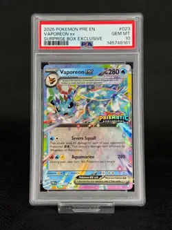 2025 Pokemon PRE EN-PRISMATIC EVOLUTIONS #023 Vaporeon EX PSA 10 Surprise Box - Image 1