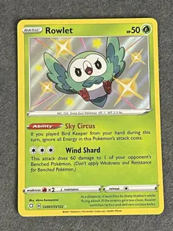 Rowlet - SV001/SV122 - Pokemon Shining Fates Sword Shield Shiny Rare Card NM - Image 1
