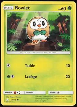 Rowlet 9/149 Common SM Base Set Pokemon Near Mint - Image 1
