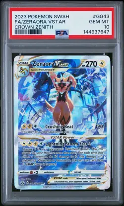 2023 POKEMON SWORD & SHIELD CROWN ZENITH #GG43 FULL ART/ZERAORA VSTAR PSA 10 - Image 1