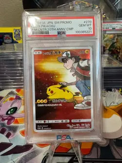 2018 POKEMON JPN SM PROMO POKEMON CENTER 20TH ANNIVERSARY RED'S PIKACHU PSA 10 - Image 1