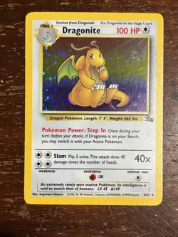 1999 Pokemon Fossil Dragonite Holo 4/62 Free Shipping - Image 1