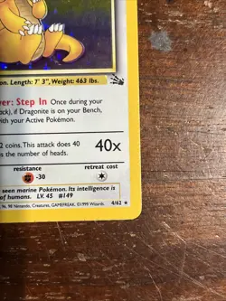1999 Pokemon Fossil Dragonite Holo 4/62 Free Shipping - Image 4