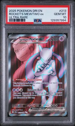 2025 POKEMON DRI EN-DESTINED RIVALS ULTRA RARE TEAM ROCKET'S MEWTWO EX PSA 10 - Image 1