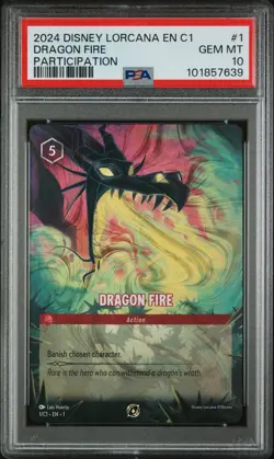 2024 DISNEY LORCANA EN C1-LORCANA CHALLENGE PROMO #1 DRAGON FIRE PSA 10 - Image 1