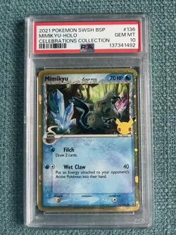 2021 POKEMON SWSH BLACK STAR PROMO CELEBRATIONS COLL #136 MIMIKYU-HOLO PSA 10 - Image 1